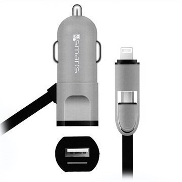 4smarts MultiCord 2 in 1 Lightning / MicroUSB Autolaturi Harmaa / Musta