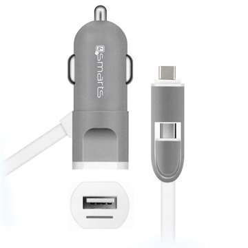 4smarts MultiCord 2 in 1 USB 3.1 Type-C / MicroUSB Autolaturi Harmaa