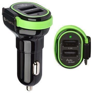 4smarts MultiPort USB / MicroUSB Car Charger Black / Green