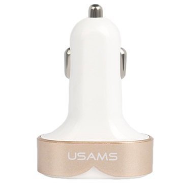 Usams U3+ Series Tripple USB Port Fast Car Charger White / Gold